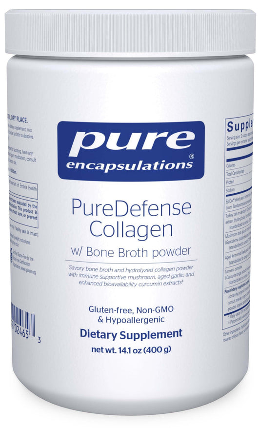 Puredefense Collagen W/ Bone Broth | Savory Bone Broth and Hydrolyzed Collagen Powder with Mushroom, Aged Garlic, and Enhanced Bioavailability Curcumin Extracts | 14.1 Ounces