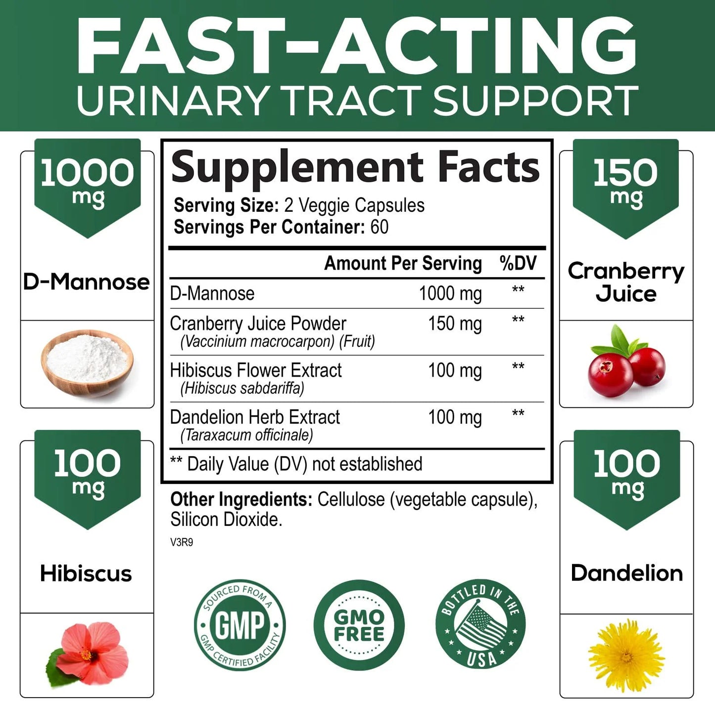 Dmannose Pills with Cranberry 1350Mg Advanced Formula - Effective Natural Bladder, Urinary Tract Health Support, Flush Impurities - D Mannose Supplements for Women & Men, Non-Gmo, Vegan - 120 Capsules