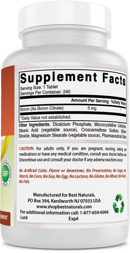 3 Pack  Boron 5 Mg 240 Tablets | Boron Supplements Support Healthy Hormonal Balance and Bone Strength