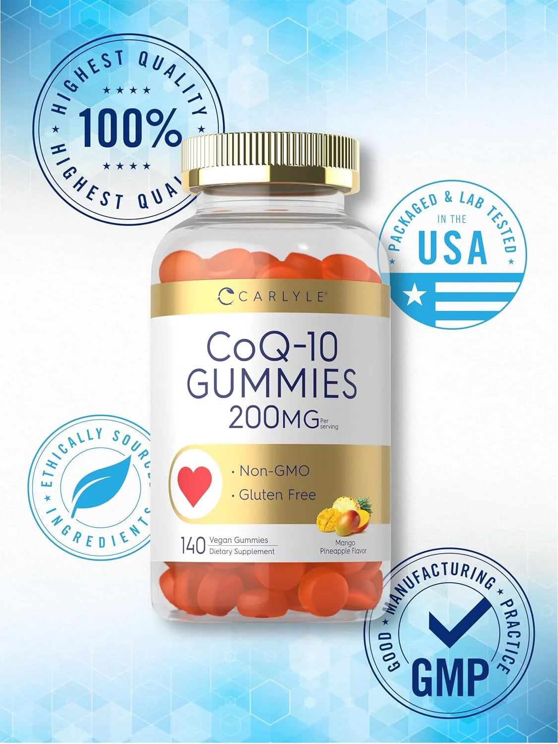 Coq10 Gummies 200 Mg | 140 Count | Mango Pineapple Flavor | Vegan Formula | by