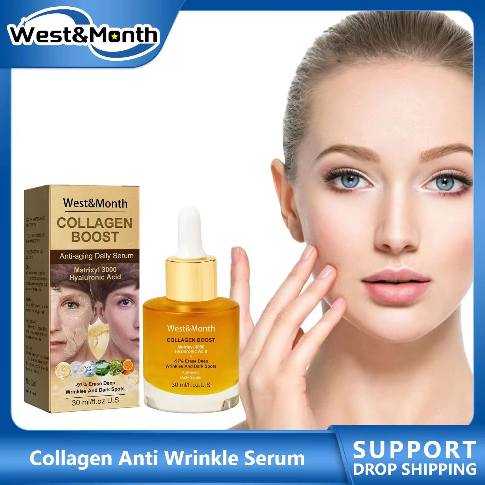 Collagen anti Wrinkle Serum Lifting Firming Fade Fine Lines Pore Shrink Remove Da-Rk Sp-Ot Melanin W-Hitening Anti-Aging Essence