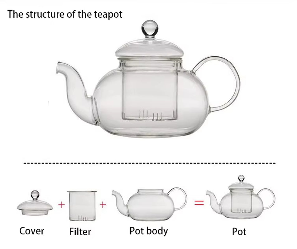 High Quality Heat Resistant Glass Tea Pot,Practical Bottle Flower Tea Cup Glass Teapot with Infuser Tea Leaf Herbal Coffee