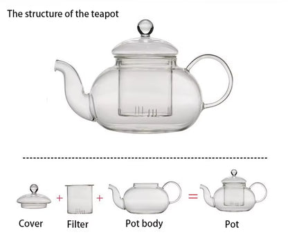 High Quality Heat Resistant Glass Tea Pot,Practical Bottle Flower Tea Cup Glass Teapot with Infuser Tea Leaf Herbal Coffee