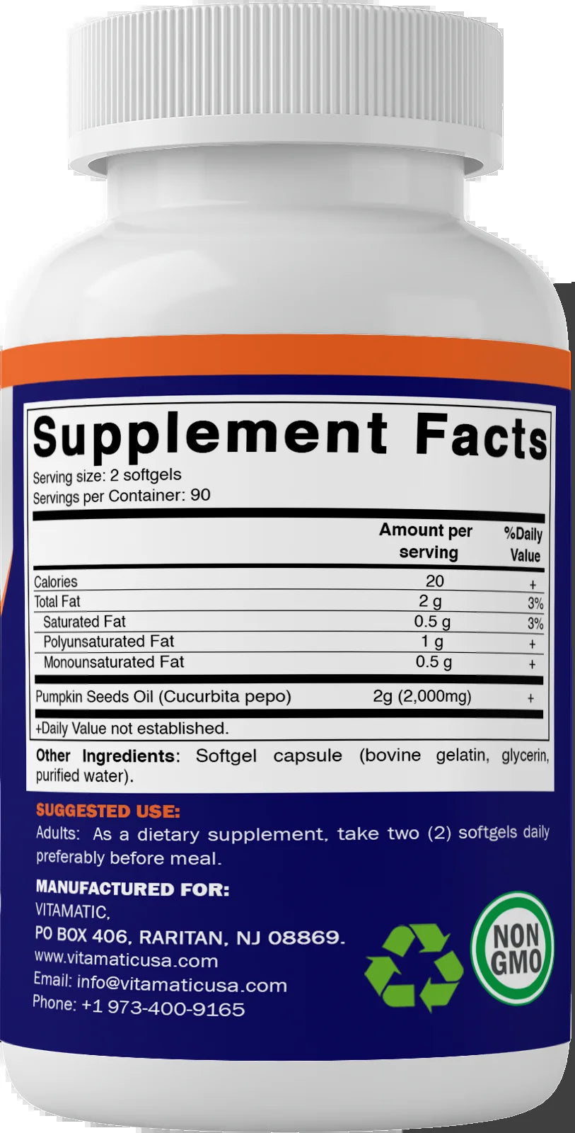 2 Pack -  Pumpkin Seed Oil 2000Mg Softgel Capsules per Serving - 180 Softgels - (1000 Mg per Softgels) (Total 360 Softgels)