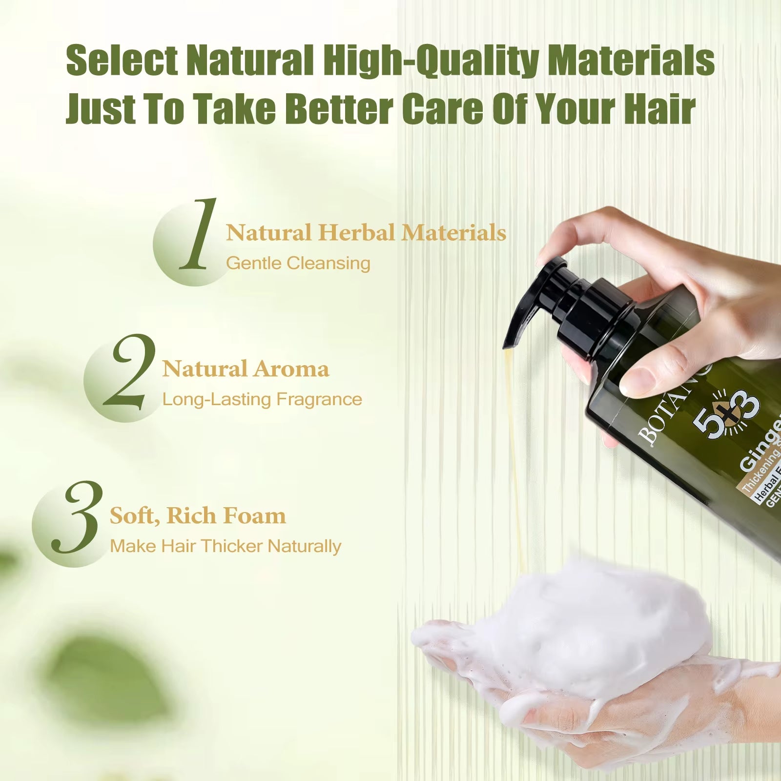 473Ml Thickening Shampoo with Herbal Essential Oil Ginger Scent for Hair Care No Silicone Oil Gentle