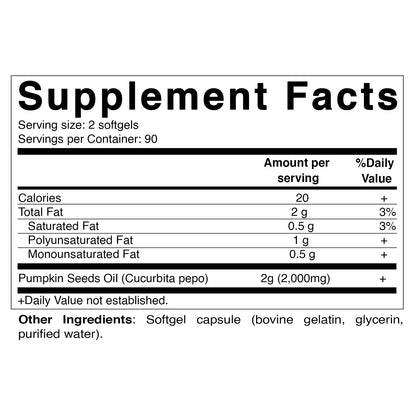 2 Pack -  Pumpkin Seed Oil 2000Mg Softgel Capsules per Serving - 180 Softgels - (1000 Mg per Softgels) (Total 360 Softgels)