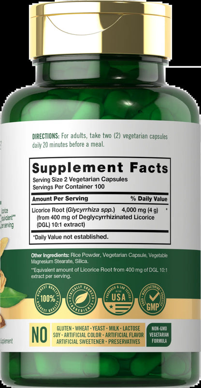 DGL Deglycyrrhizinated Licorice Capsules | 200 Count | 4000Mg | by