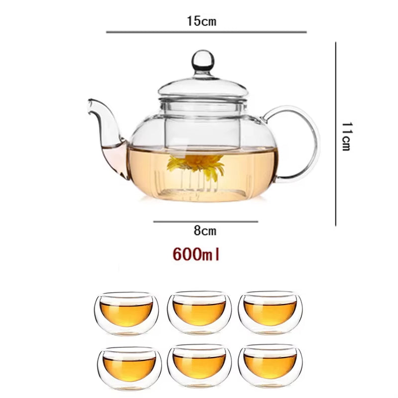 High Quality Heat Resistant Glass Tea Pot,Practical Bottle Flower Tea Cup Glass Teapot with Infuser Tea Leaf Herbal Coffee