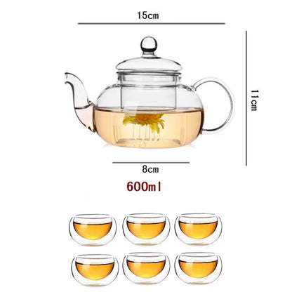 High Quality Heat Resistant Glass Tea Pot,Practical Bottle Flower Tea Cup Glass Teapot with Infuser Tea Leaf Herbal Coffee
