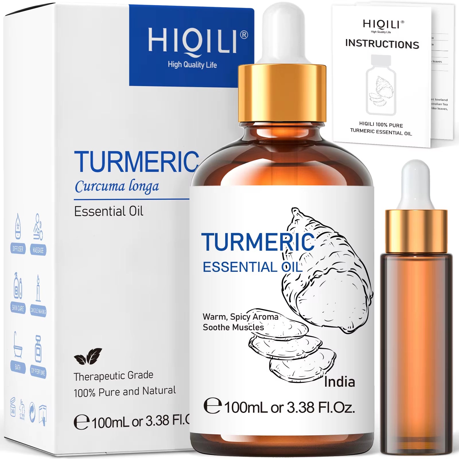 100ML Turmeric Essential Oils, 100% Pure Herbal Plant Oil for Candle, Health Promotion, Diffuser and Humidifier, Relax