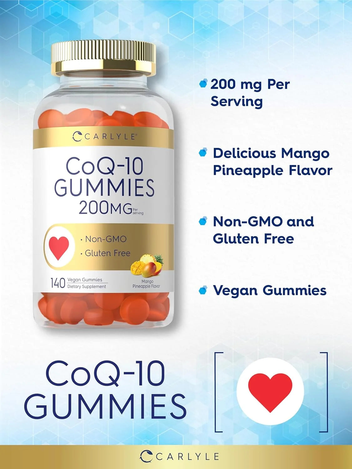 Coq10 Gummies 200 Mg | 140 Count | Mango Pineapple Flavor | Vegan Formula | by