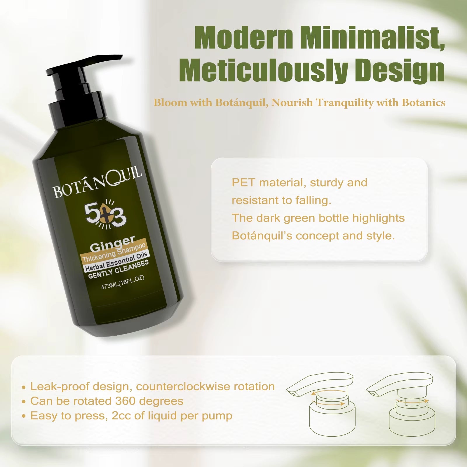 473Ml Thickening Shampoo with Herbal Essential Oil Ginger Scent for Hair Care No Silicone Oil Gentle