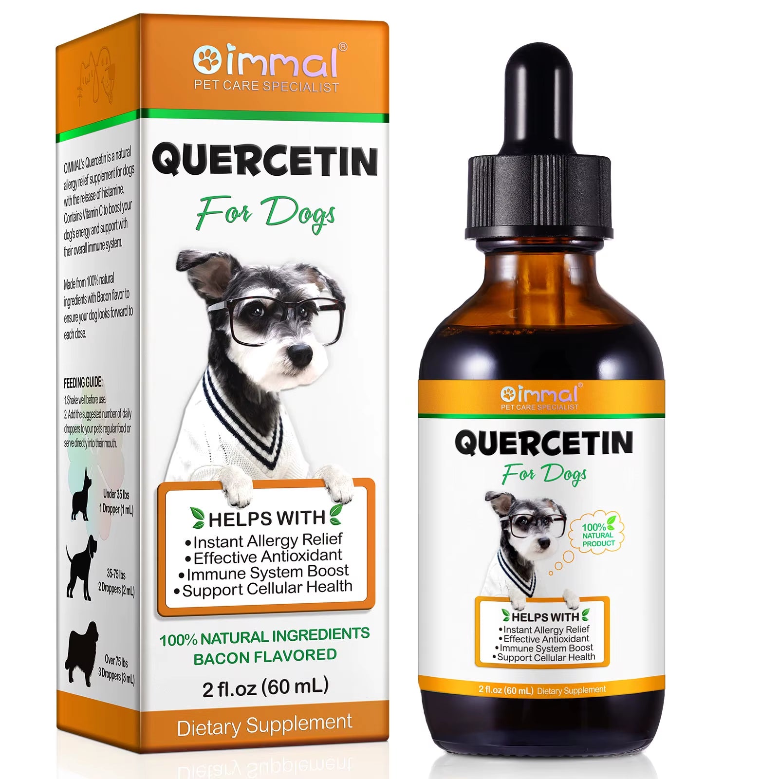 Quercetin for Dogs Help with Instant Allergy Relief Effect Antioxidant Immune System Boost Support Cellular Health Bacon Flavor