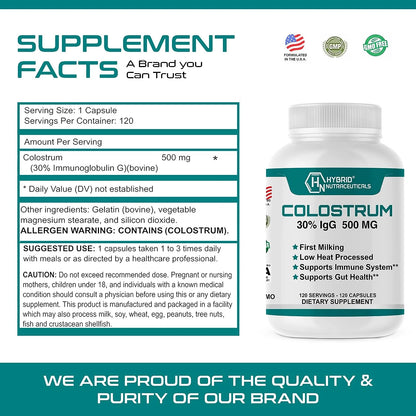Bovine Colostrum Supplement 500Mg - 30% Igg Lactoferrin Supplements, Immunoglobulin, Immune Support, Bone, Muscle & Gut Health (2-Pack)