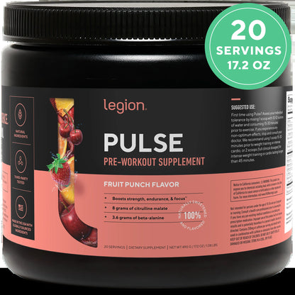 Natural Preworkout Energy Supplement with Caffeine, Nootropic Focus & Muscle Building Support- Fruit Punch, 10 Servings