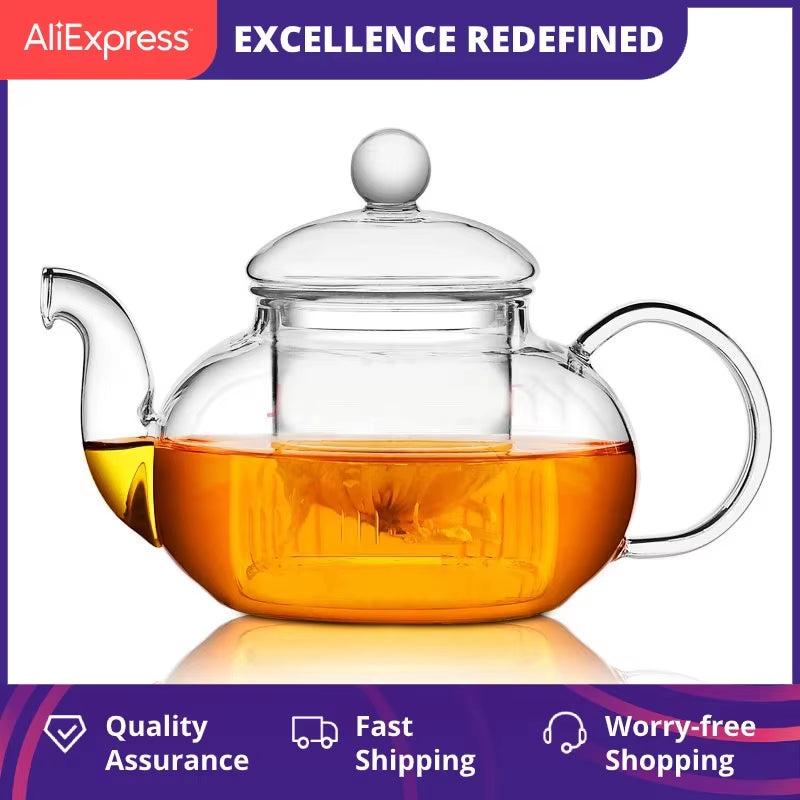 High Quality Heat Resistant Glass Tea Pot,Practical Bottle Flower Tea Cup Glass Teapot with Infuser Tea Leaf Herbal Coffee