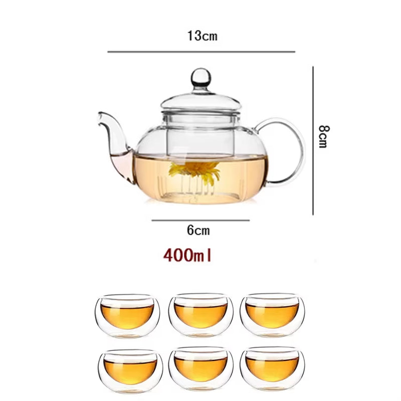 High Quality Heat Resistant Glass Tea Pot,Practical Bottle Flower Tea Cup Glass Teapot with Infuser Tea Leaf Herbal Coffee