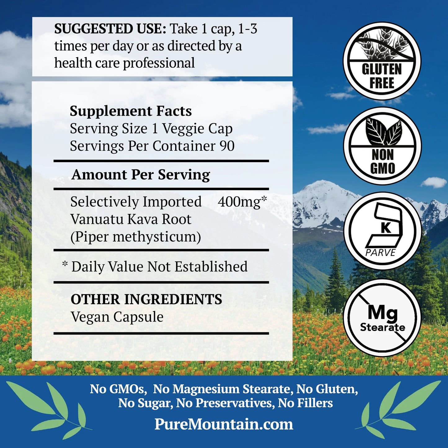 Kava Kava Capsules - 90 Kosher Vegan Caps with 400Mg Wild Vanuatu Kava Root Extract
