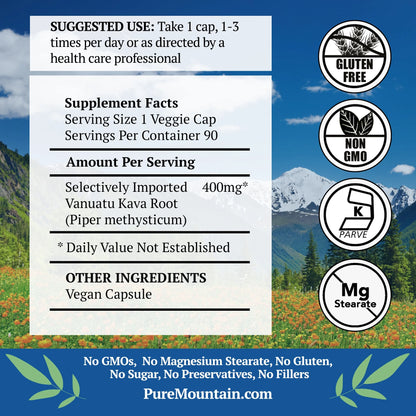 Kava Kava Capsules - 90 Kosher Vegan Caps with 400Mg Wild Vanuatu Kava Root Extract