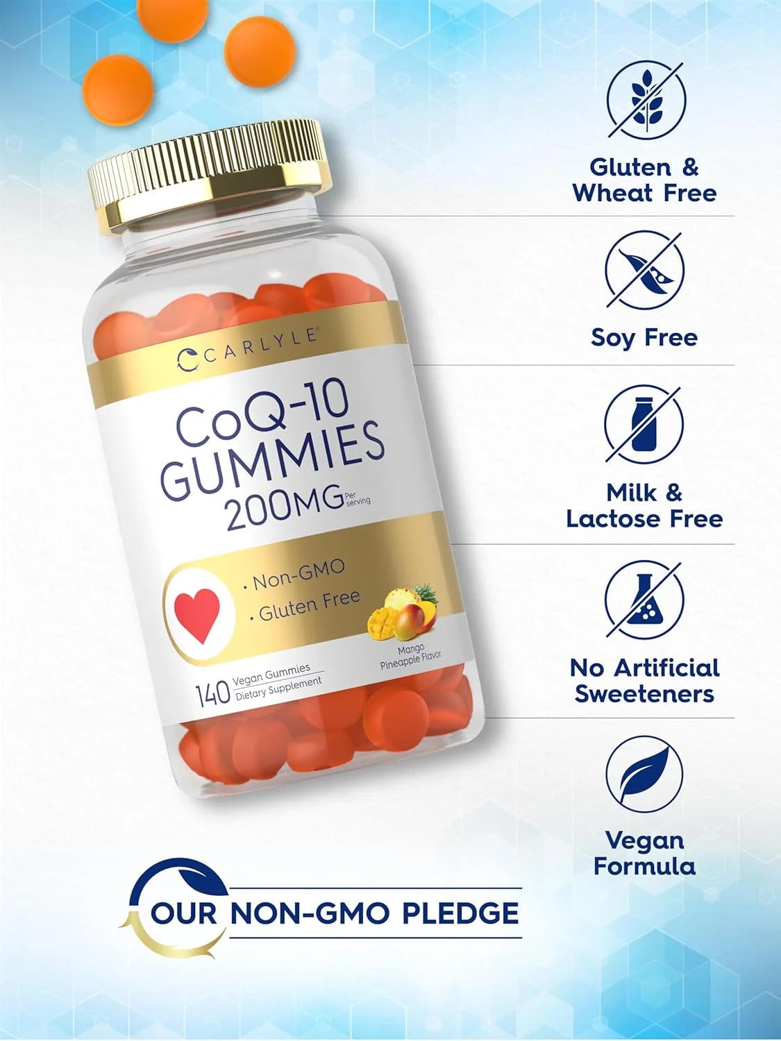 Coq10 Gummies 200 Mg | 140 Count | Mango Pineapple Flavor | Vegan Formula | by