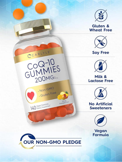 Coq10 Gummies 200 Mg | 140 Count | Mango Pineapple Flavor | Vegan Formula | by